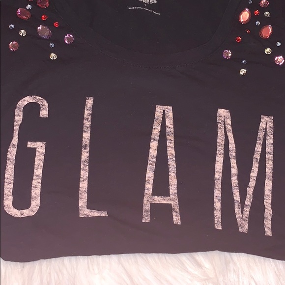 Express GLAM Rhinestone Black Tee Size Small - Picture 3 of 6